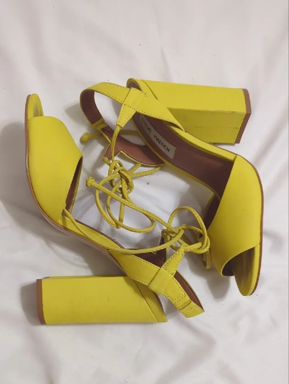 Steve Madden Serrina Leather Lace-Up Heels, Color Yellow Size 7